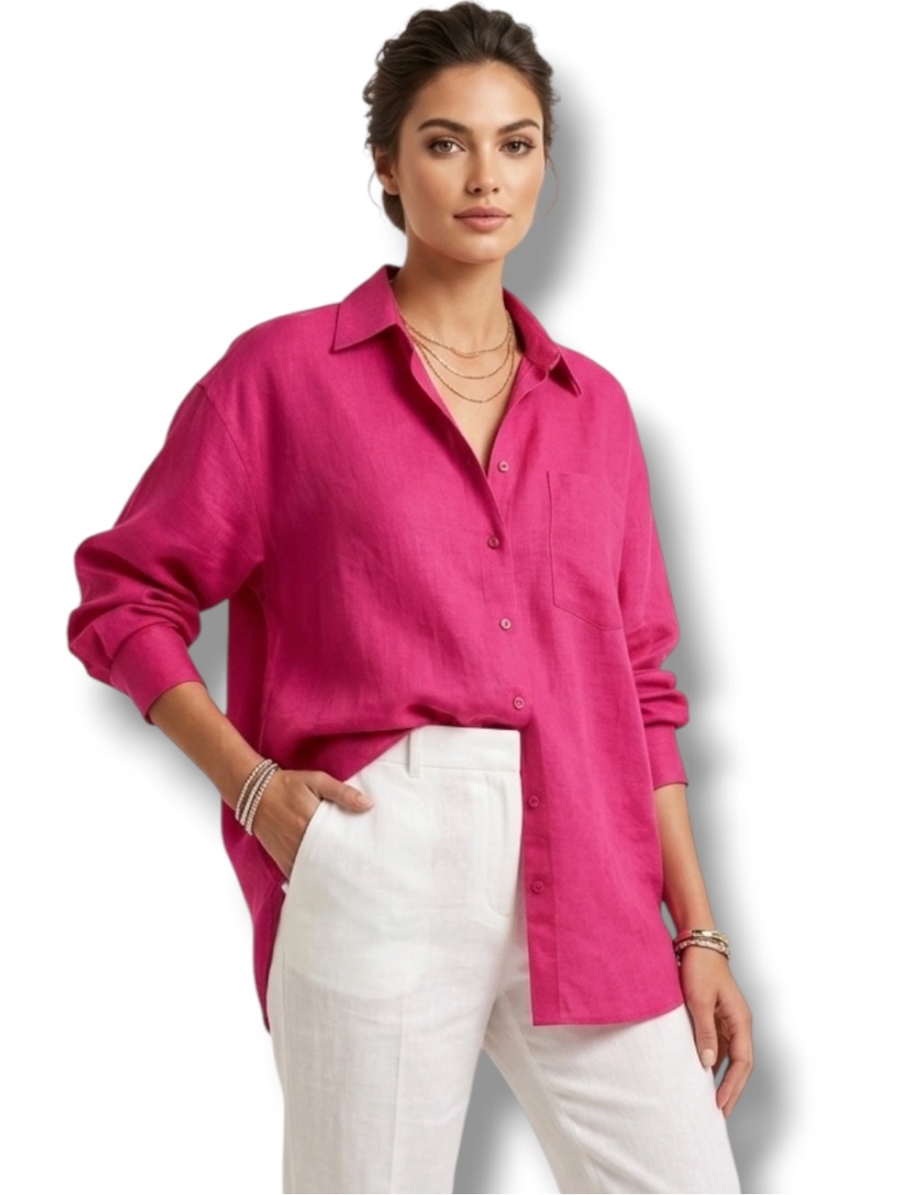 Elisabeth by Liz Claiborne 100% Linen Button Down Shirt Pink Size 14